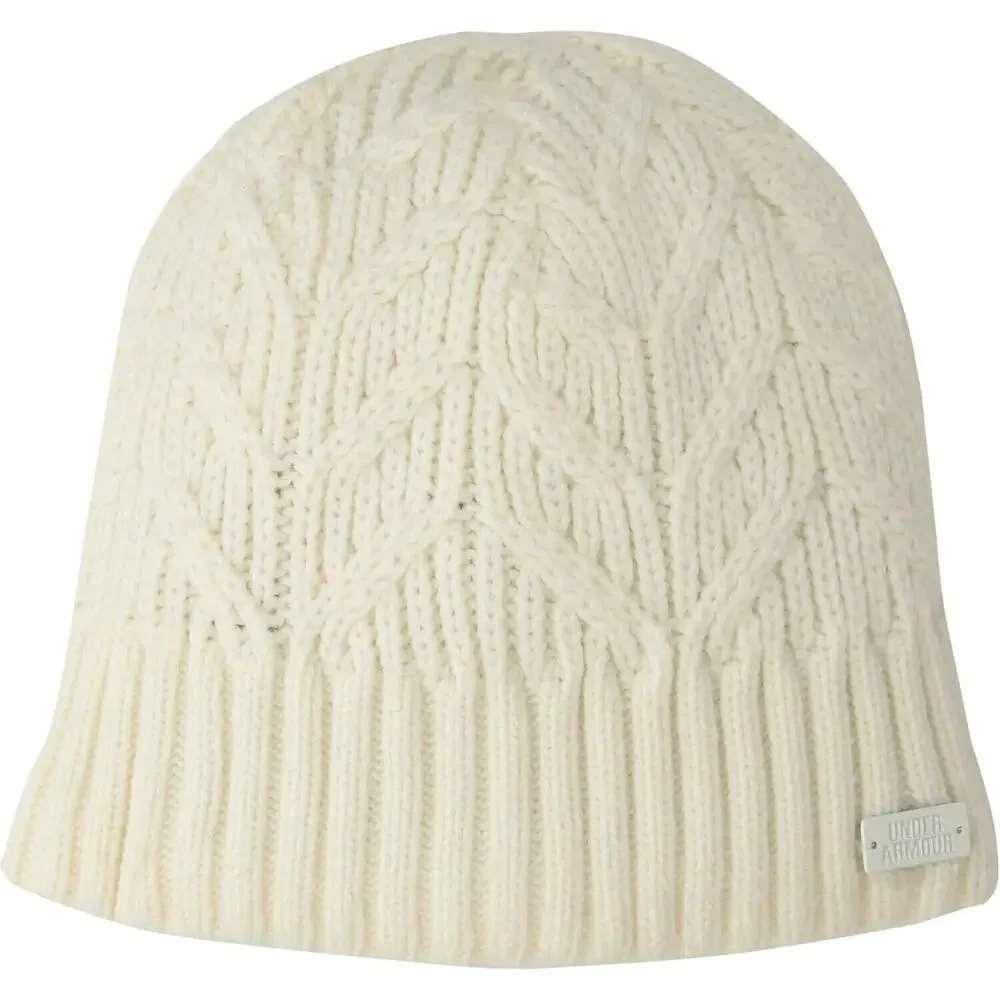 Under Armour Women’s UA Around Town Beanie Knit Cream Fleece Lined Warm OSFM